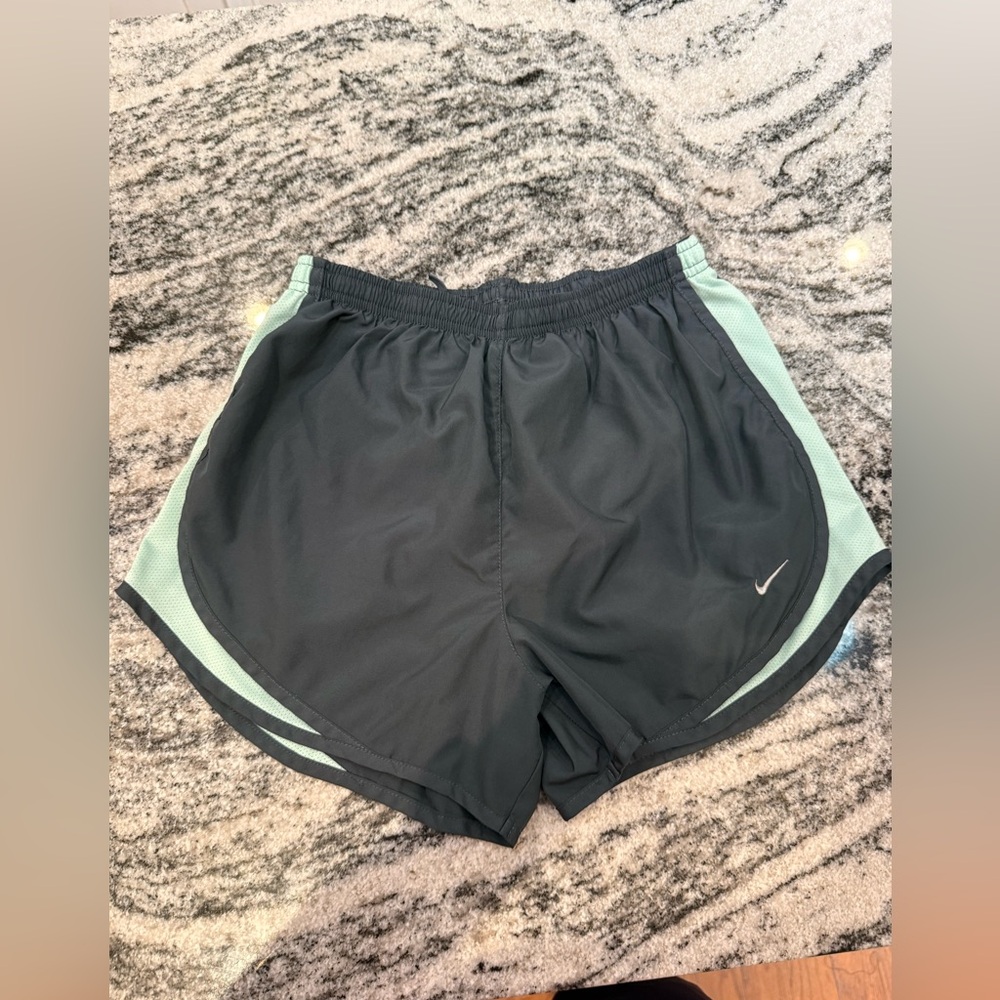 Nike Women's Gray Athletic Shorts with Mint Side Panels